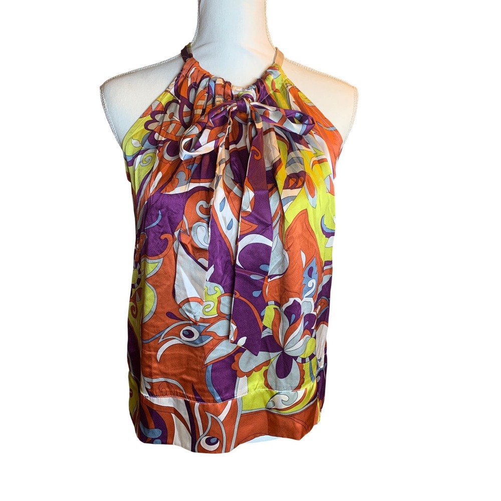 Vintage Gibson 100% Silk Halter Top Psychedelic Floral Y2K Retro‎ Preloved M